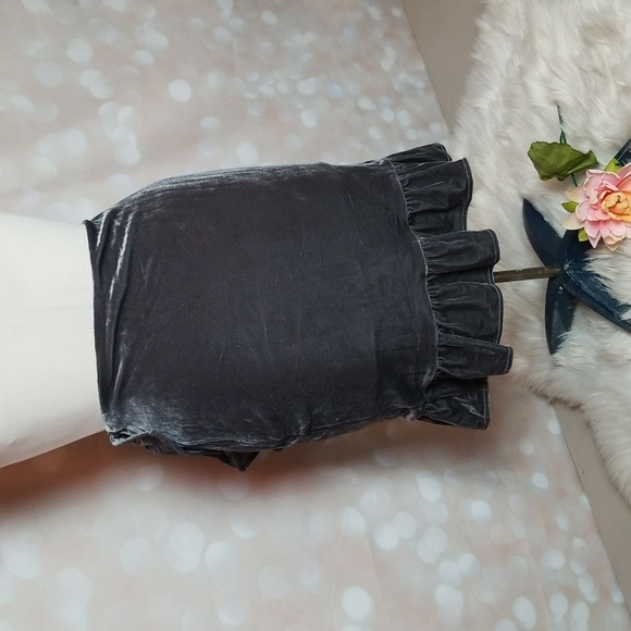 Lovers & Friends | Gray Velvet Faux Wrap Ruffled Mini Skirt - Picture 3 of 9